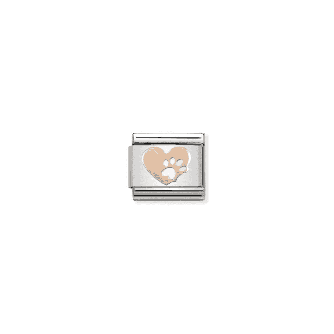 Heart with Paw Print Charm - 9K Rose Gold