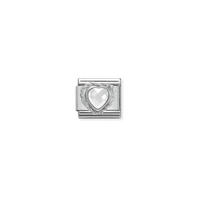 White CZ Heart Charm - Silver and CZ