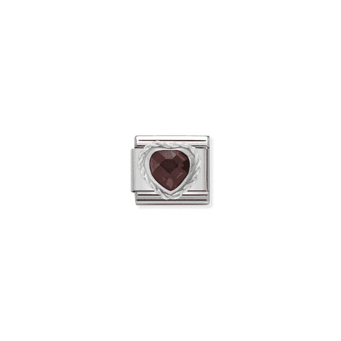 Red CZ Heart Charm - Silver