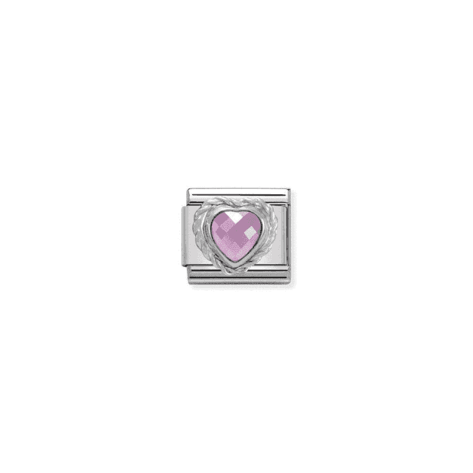 Pink CZ Heart Charm - Silver