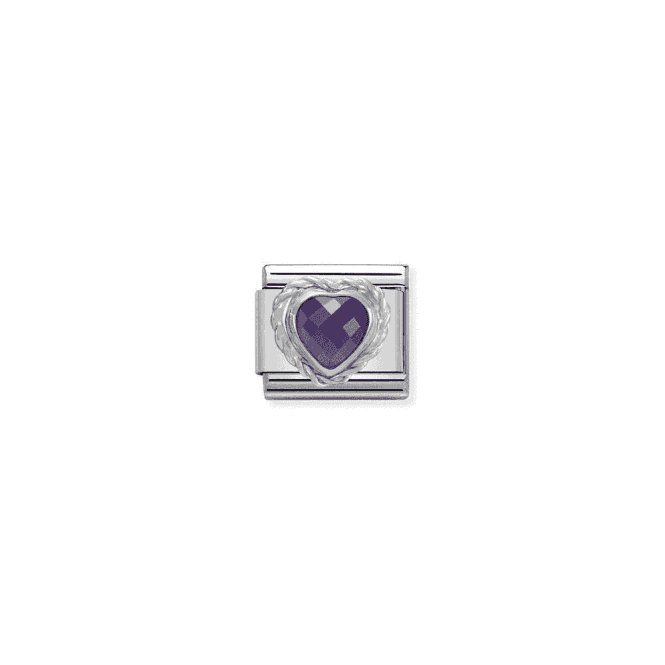 Purple CZ Heart Charm - Silver and CZ