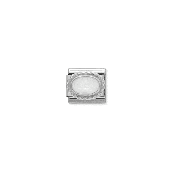 White Opal Oval Charm - Silver