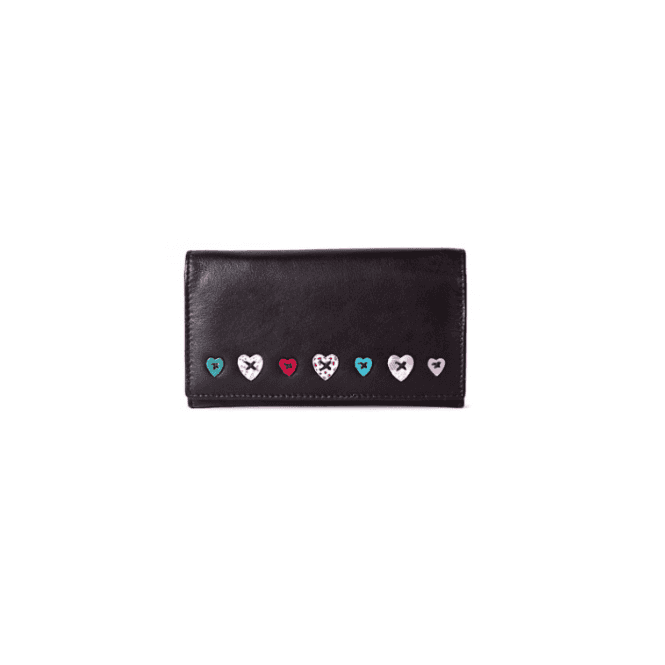 Lucy Heart Flap Over Purse in Black