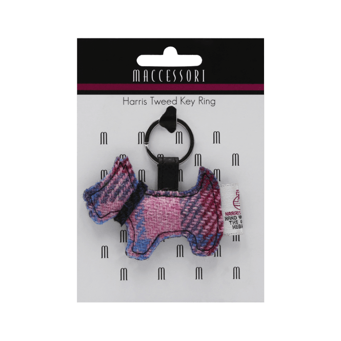 Harris Tweed Dog Keyring in Pastel Pink
