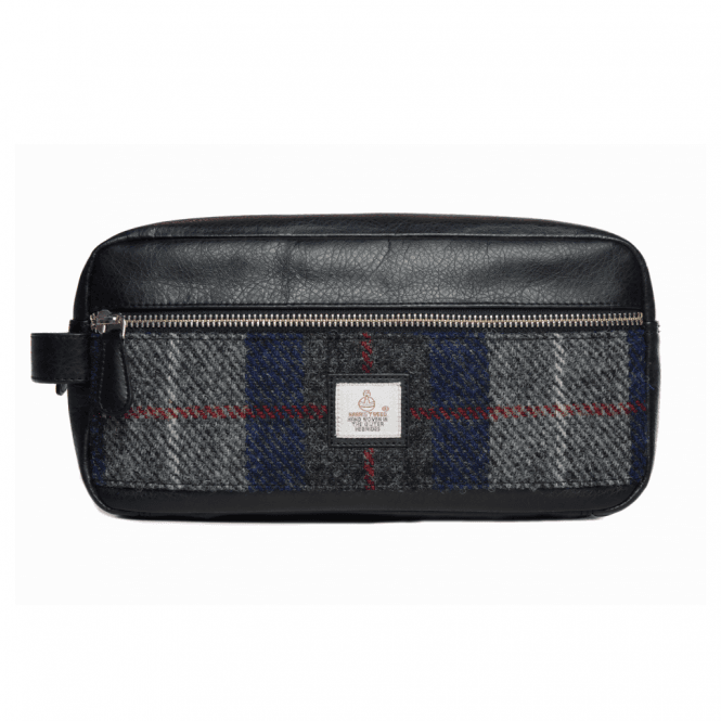 Harris Tweed Blue Check Wash Bag