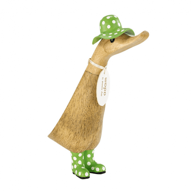 Spotty Hat Wooden Duckling | Green