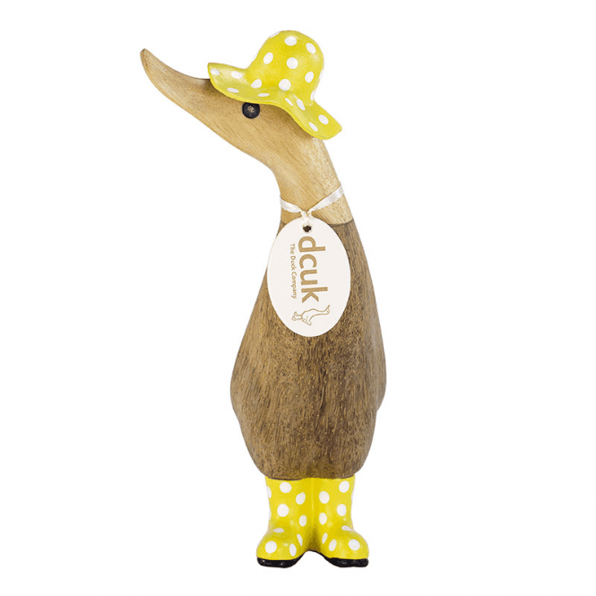 Spotty Hat Wooden Duckling | Yellow