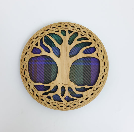 Round Tree of Life Coaster with Tartan