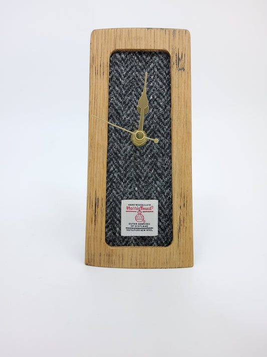 Small Harris Tweed Mantel Clock in White Herringbone