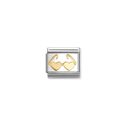 Nomination Italy charm with heart shaped sunglasses in 18K gold design