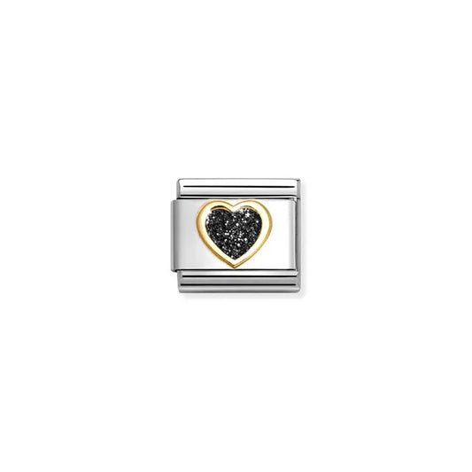 Black Glitter Heart - 18K Gold