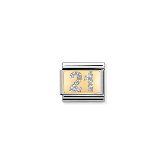 Age / Number 21 Glitter Link | 18k Gold & Enamel