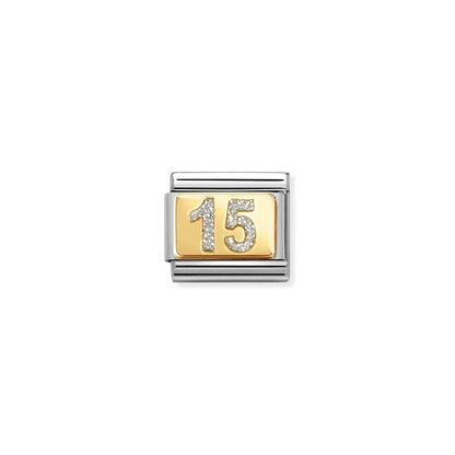 Age / Number 15 Glitter Link | 18k Gold & Enamel