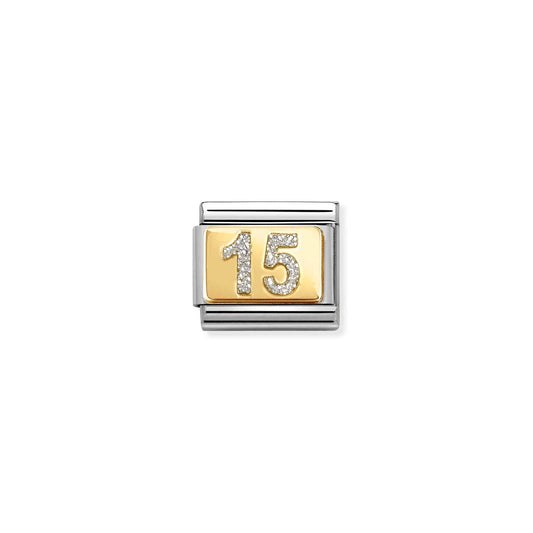 Age / Number 15 Glitter Link | 18k Gold & Enamel