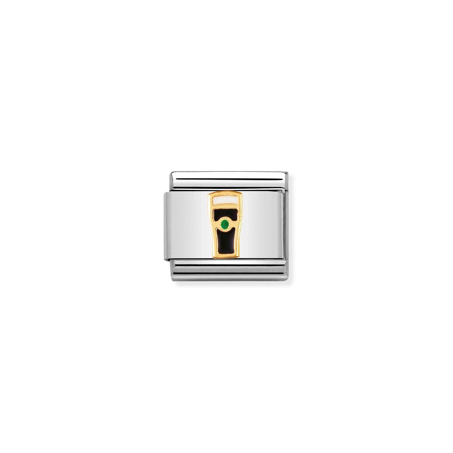 Nomination Italy 18k gold charm link with Irish pint of Guinness decorated with dark enamel