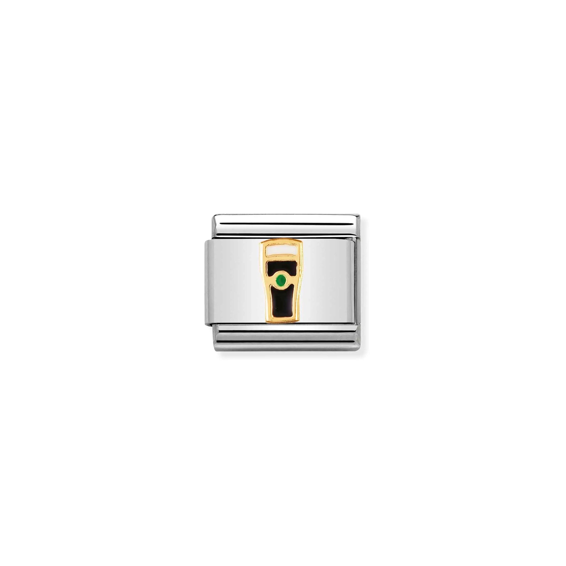 Nomination Italy 18k gold charm link with Irish pint of Guinness decorated with dark enamel