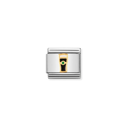 Nomination Italy 18k gold charm link with Irish pint of Guinness decorated with dark enamel