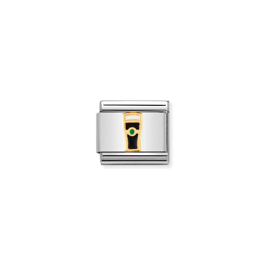 Nomination Italy 18k gold charm link with Irish pint of Guinness decorated with dark enamel