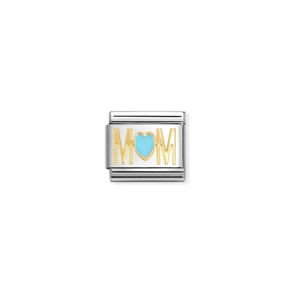 Mum with Blue Heart Link | 18k Gold & Enamel