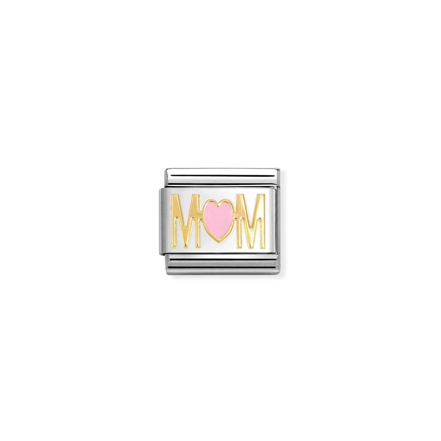 Mum with Pink Heart Link | 18k Gold & Enamel
