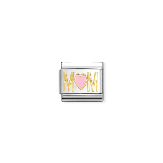 Mum with Pink Heart Link | 18k Gold & Enamel