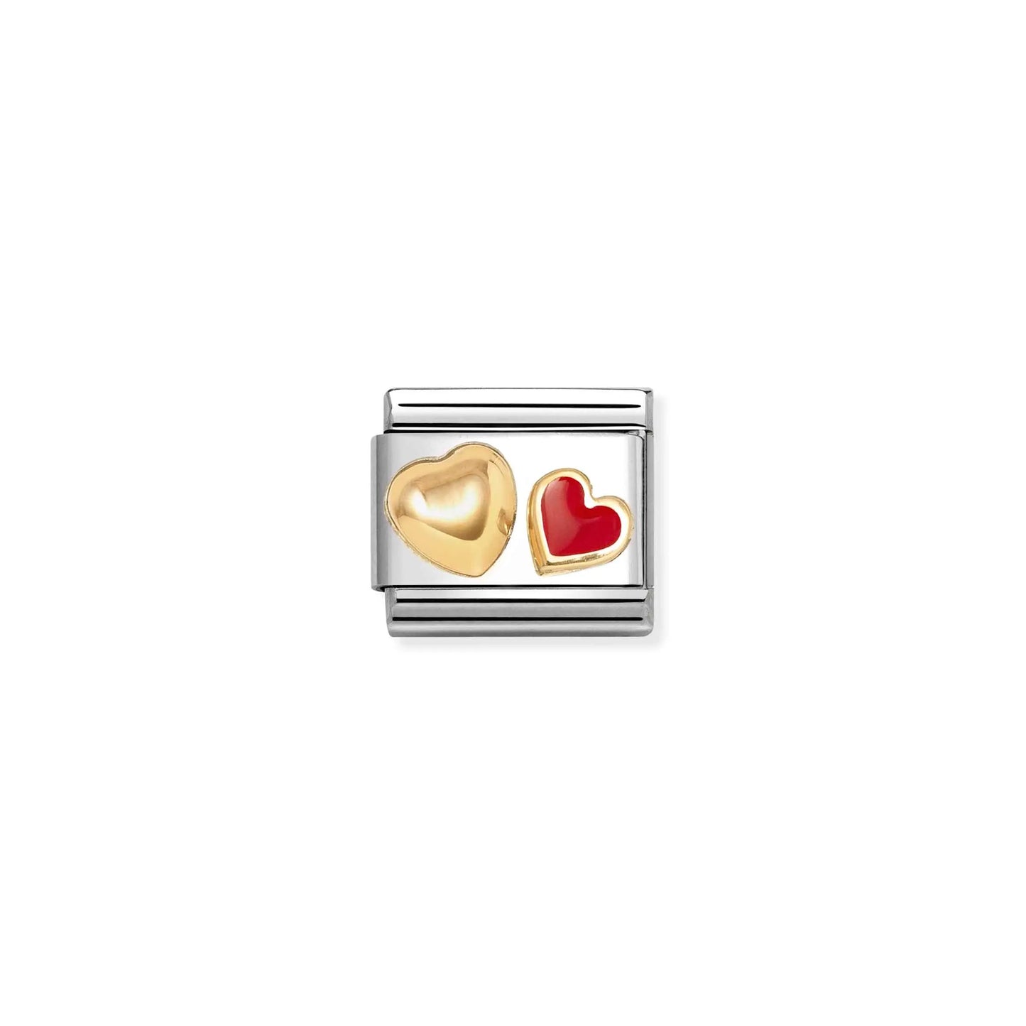 Double Heart Red & Gold Link | 18k Gold & Enamel