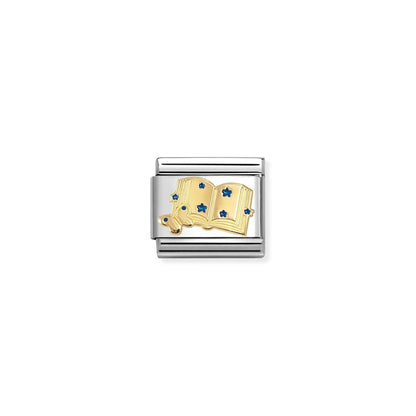 Book with Blue Stars Link | 18K Gold & Enamel