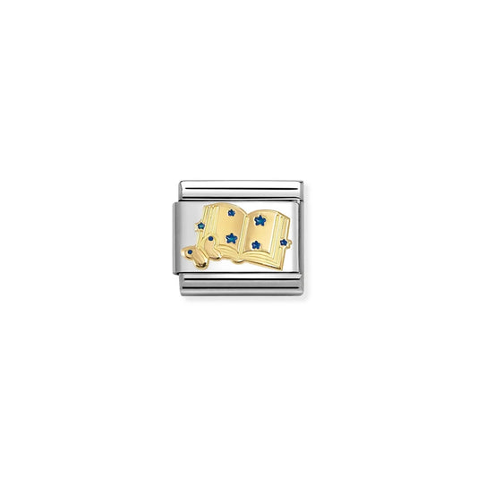 Book with Blue Stars Link | 18K Gold & Enamel