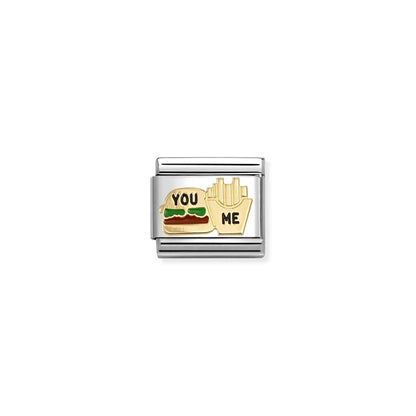 You and Me, Burger and Fries Link | 18K Gold & Enamel