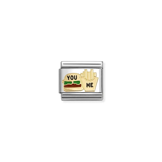 You and Me, Burger and Fries Link | 18K Gold & Enamel