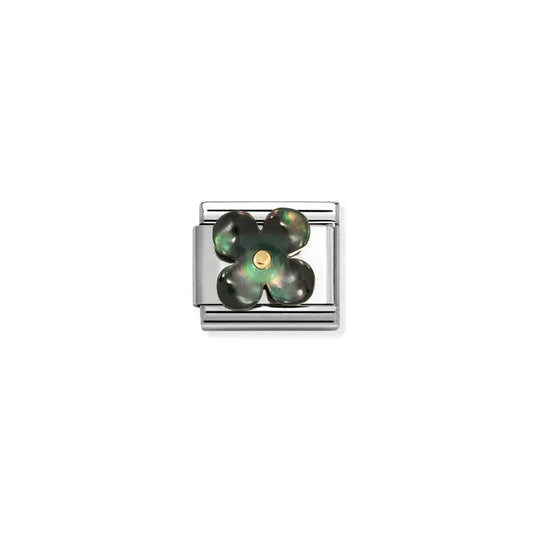 Black Mother of Pearl Flower Link | 18K Gold