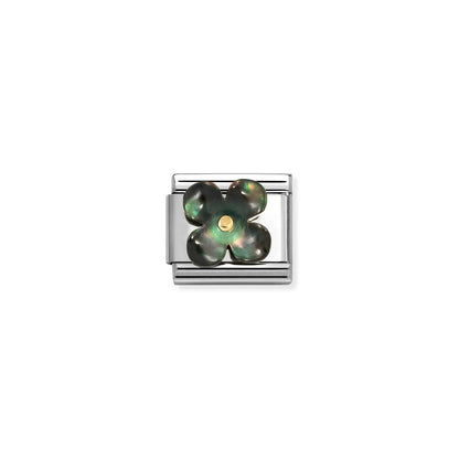 Black Mother of Pearl Flower Link | 18K Gold