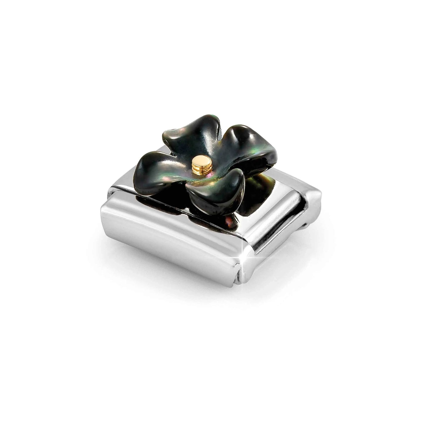 Black Mother of Pearl Flower Link | 18K Gold