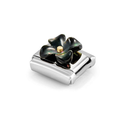 Black Mother of Pearl Flower Link | 18K Gold