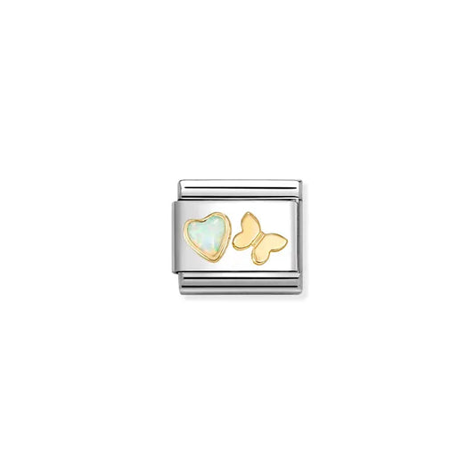 White Opal Heart & Butterfly Link | 18K Gold