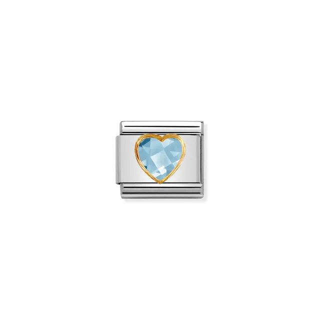 Light Blue Heart Charm - 18K Gold and CZ