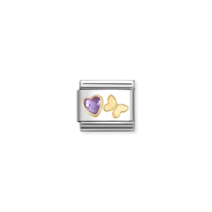Purple Heart & Butterfly CZ Link | 18K Gold
