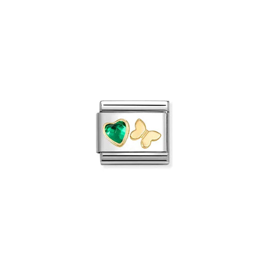 Green Heart & Butterfly CZ Link | 18K Gold