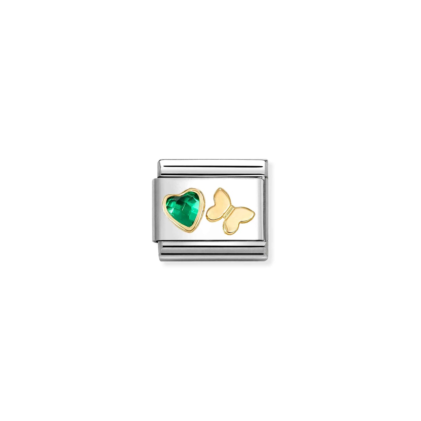 Green Heart & Butterfly CZ Link | 18K Gold