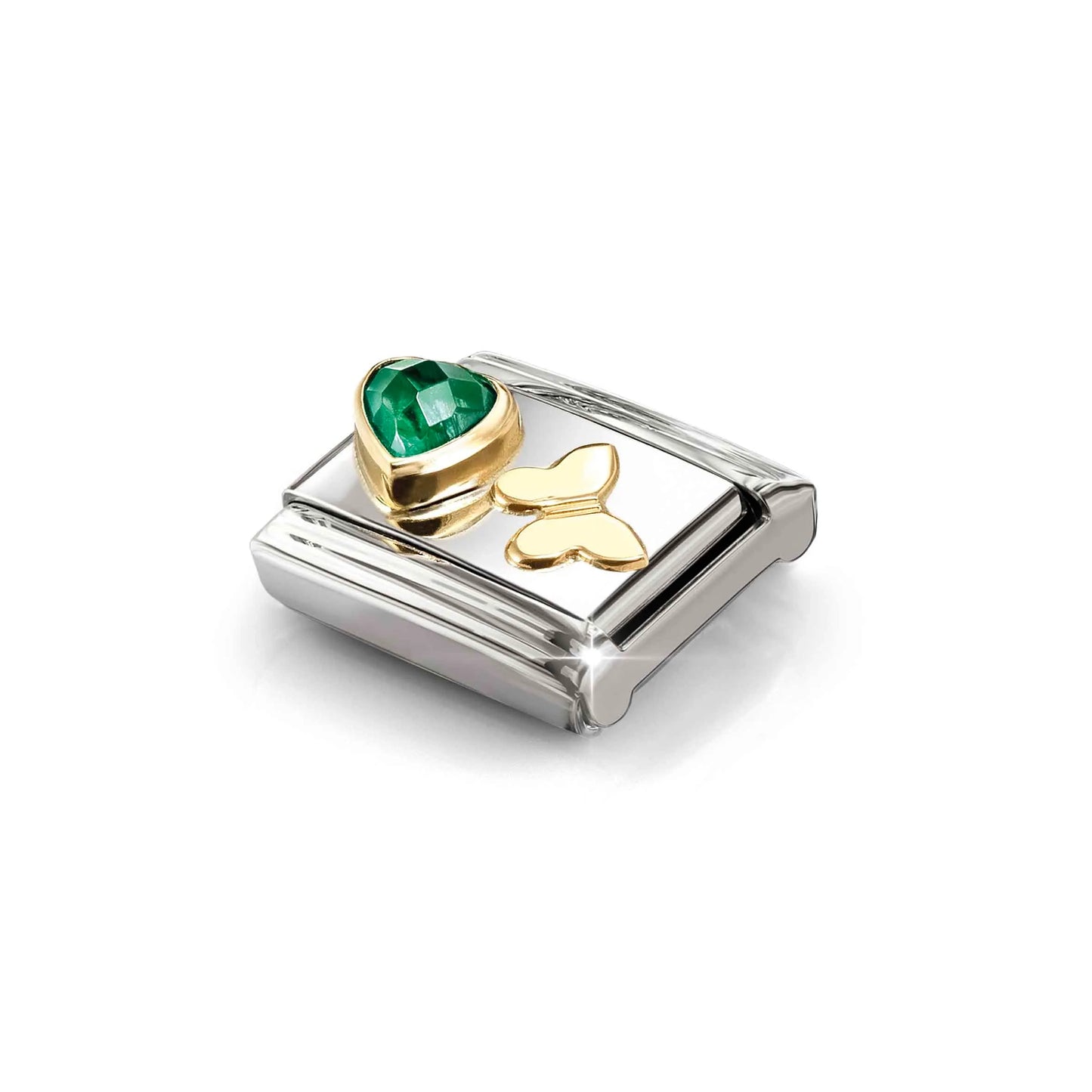 Green Heart & Butterfly CZ Link | 18K Gold