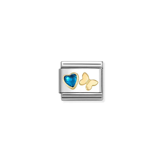 Blue Heart & Butterfly CZ Link | 18K Gold