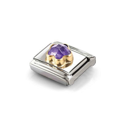 Purple Flower CZ Link | 18K Gold