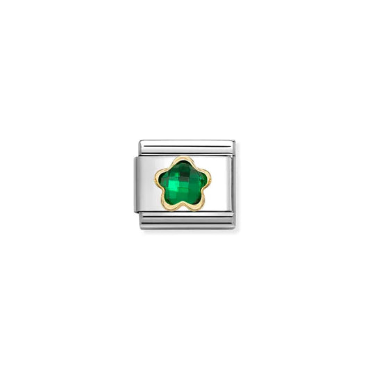 Green Flower CZ Link | 18K Gold