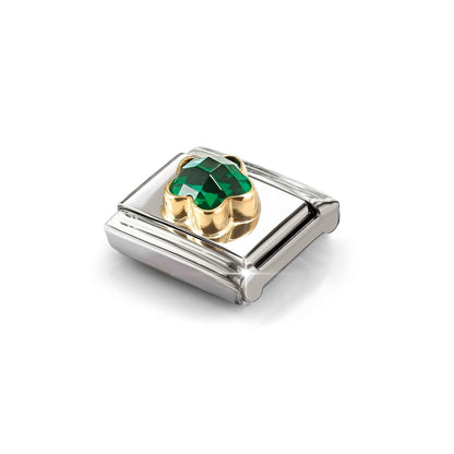 Green Flower CZ Link | 18K Gold