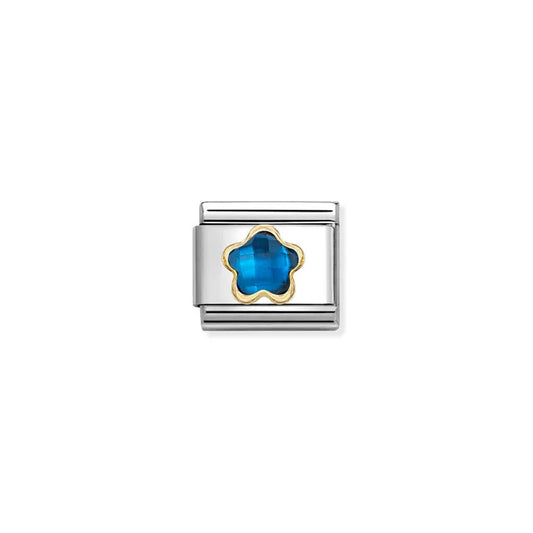 Blue Flower CZ Link | 18K Gold