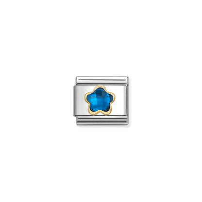 Blue Flower CZ Link | 18K Gold