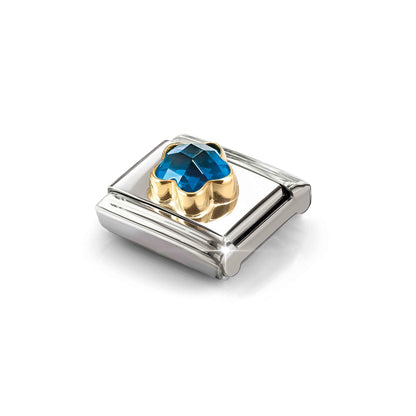 Blue Flower CZ Link | 18K Gold