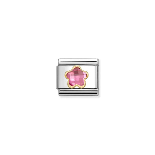 Pink Flower CZ Link | 18K Gold