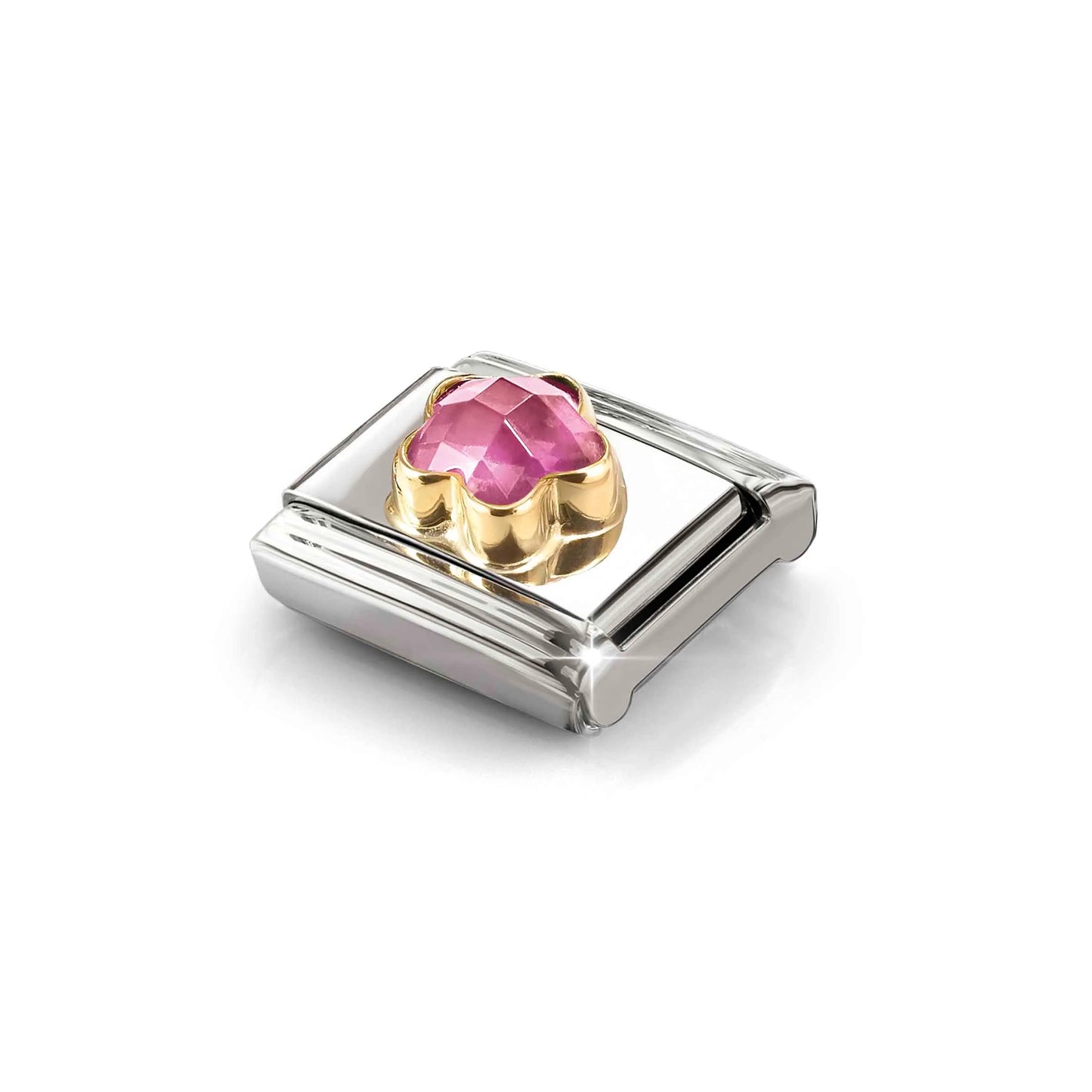 Pink Flower CZ Link | 18K Gold