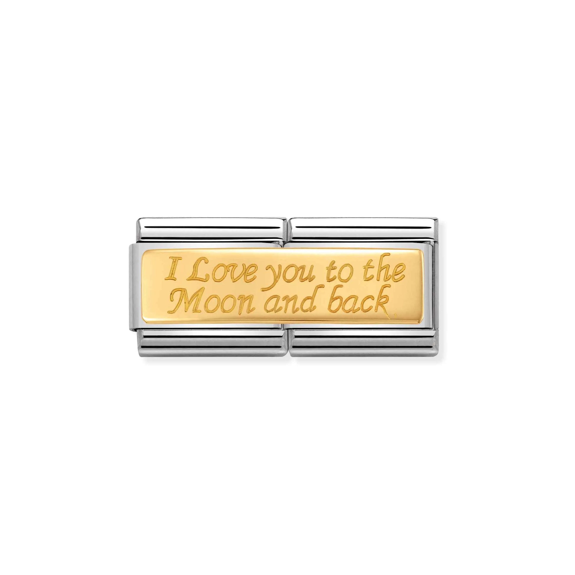 Nomination gold double charm engraved with love you to the moon and back 